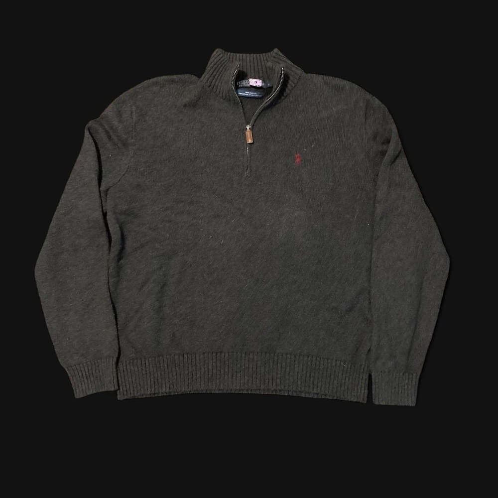 Polo Ralph Lauren Grey knit quarter zip cotton‎ vintage 90s preppy L/23.5